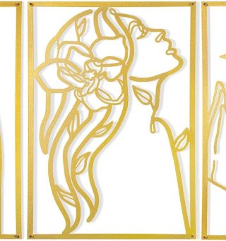 3 Pcs Gold Wall Decor Above Bed Minimalist for Living Room Metal Line Art - Female Body, Gold Room Decor for Bedroom Modern Wall Art for Indoor 15inch