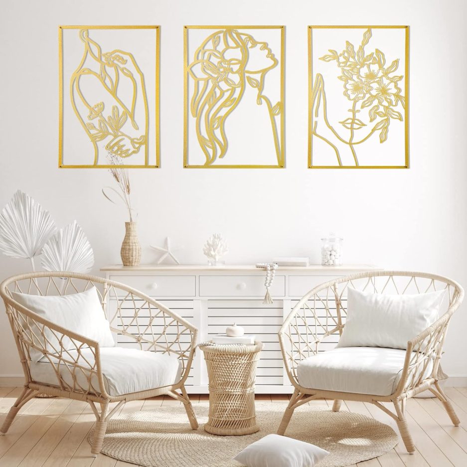 3 Pcs Gold Wall Decor Above Bed Minimalist for Living Room Metal Line Art - Female Body, Gold Room Decor for Bedroom Modern Wall Art for Indoor 15inch - Image 5