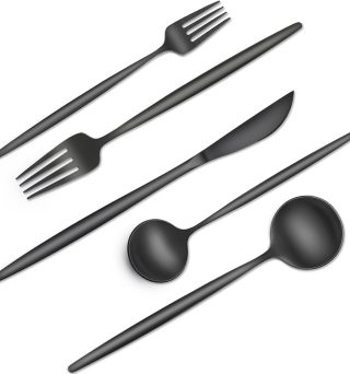 40 Pieces Black Silverware Set, Stainless Steel Flatware Set Service for 8, Tableware Cutlery Set, Utensils for Home, Restaurant, hotel, Include Knife Fork Spoon Set,Dishwasher Safe