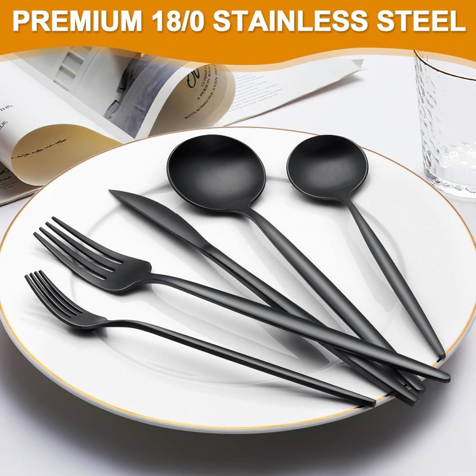 40 Pieces Black Silverware Set, Stainless Steel Flatware Set Service for 8, Tableware Cutlery Set, Utensils for Home, Restaurant, hotel, Include Knife Fork Spoon Set,Dishwasher Safe - Image 4