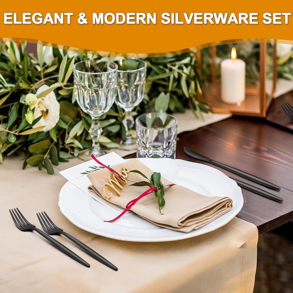 40 Pieces Black Silverware Set, Stainless Steel Flatware Set Service for 8, Tableware Cutlery Set, Utensils for Home, Restaurant, hotel, Include Knife Fork Spoon Set,Dishwasher Safe - Image 5