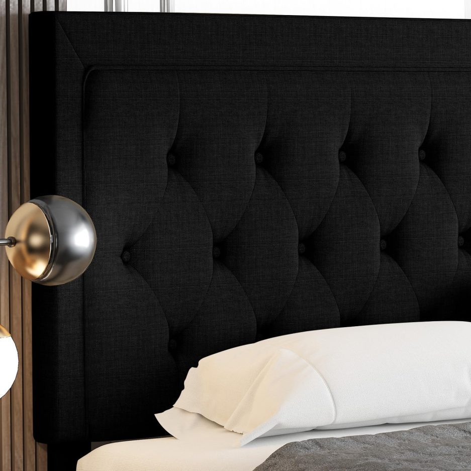 Allewie Full Size Upholstered Platform Bed Frame with Adjustable Headboard, Button Tufted, Wood Slat Support, Easy Assembly, Black - Image 7