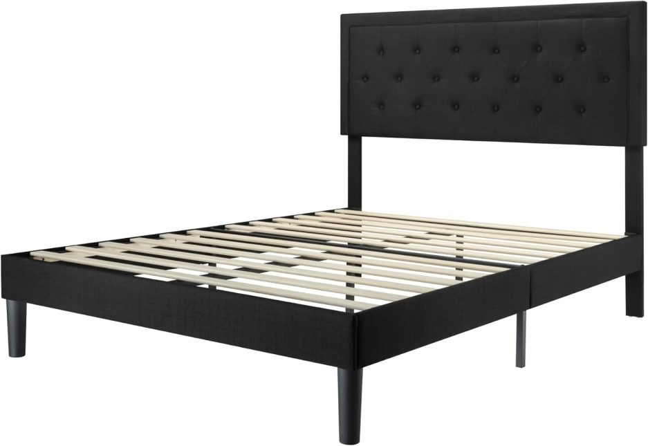 Allewie Full Size Upholstered Platform Bed Frame with Adjustable Headboard, Button Tufted, Wood Slat Support, Easy Assembly, Black - Image 9