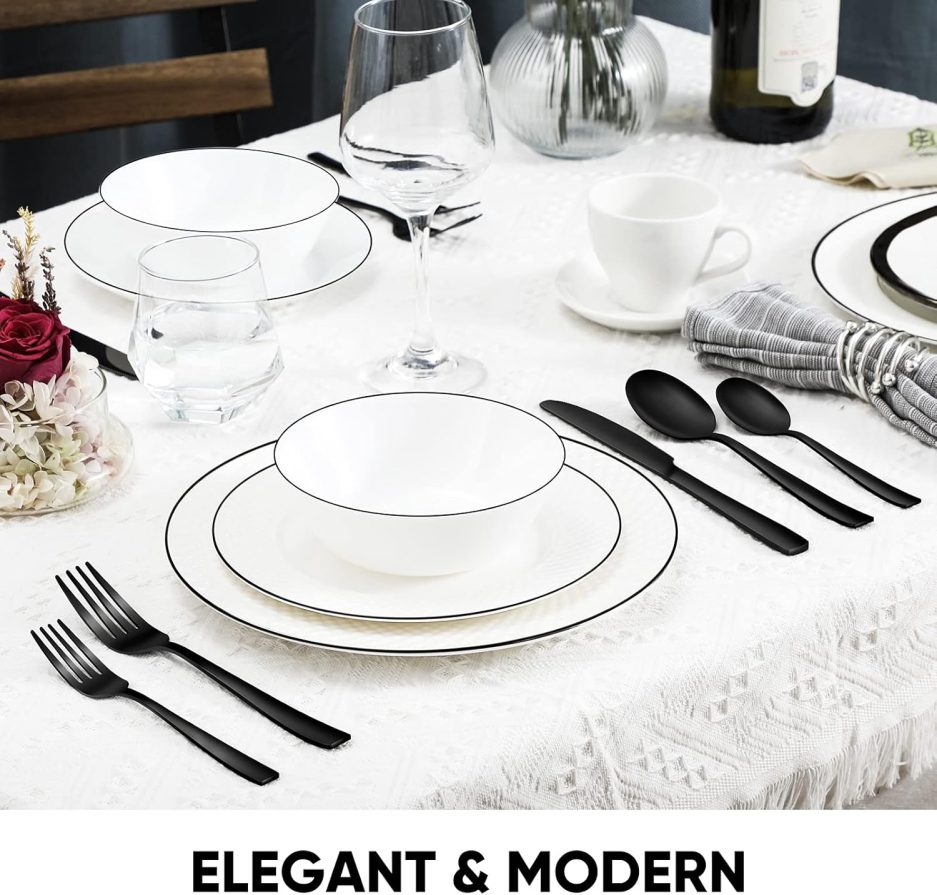 NETANY 24 Pieces Black Silverware Set, Black Flatware Set, Food-Grade Stainless Steel Cutlery Set for 4, Tableware Eating Utensils, Mirror Finished, Dishwasher Safe - Image 6