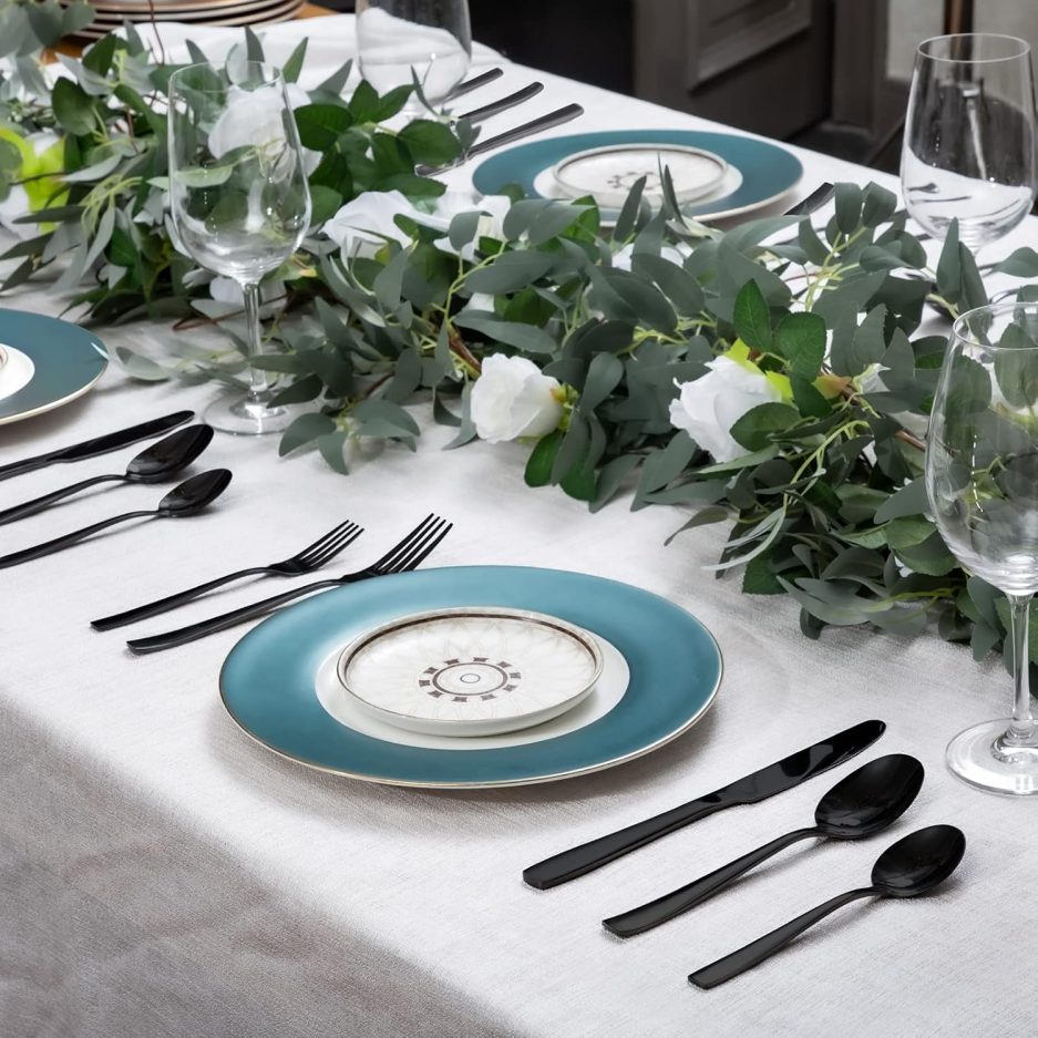 NETANY 24 Pieces Black Silverware Set, Black Flatware Set, Food-Grade Stainless Steel Cutlery Set for 4, Tableware Eating Utensils, Mirror Finished, Dishwasher Safe - Image 7
