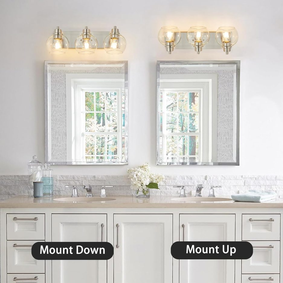 Tuscarora Bathroom Light Fixtures, Brushed Nickel Vanity Light 3 Light Bathroom Vanity Light with Clear Glass Shade,Lighting Fixtures for Mirror - Image 7